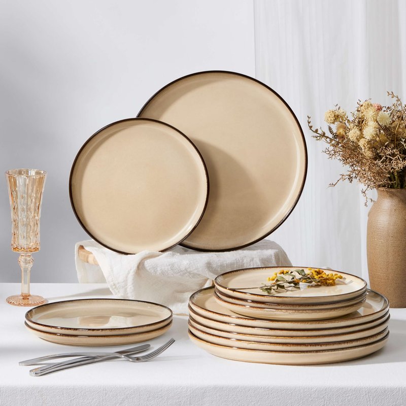 Herogo Ceramic 10.43 Inch Dinner Plates Set of 6, Stoneware Dinnerware Plate Set, Double Reactive Glaze Large Dinnerware Plates for Kitchen, Microwave, Oven & Dishwasher Safe, Cream Khaki