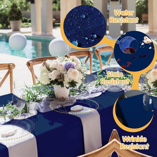 BRILLMAX 4 Pack Navy Blue Tablecloths 90 x 132 Inch for 6ft Rectangle Tables - 150 GSM Polyester Fabric, Floor Length Drop, Water, Stain & Wrinkle Resistant Cloth Cover for Wedding Reception Banquet