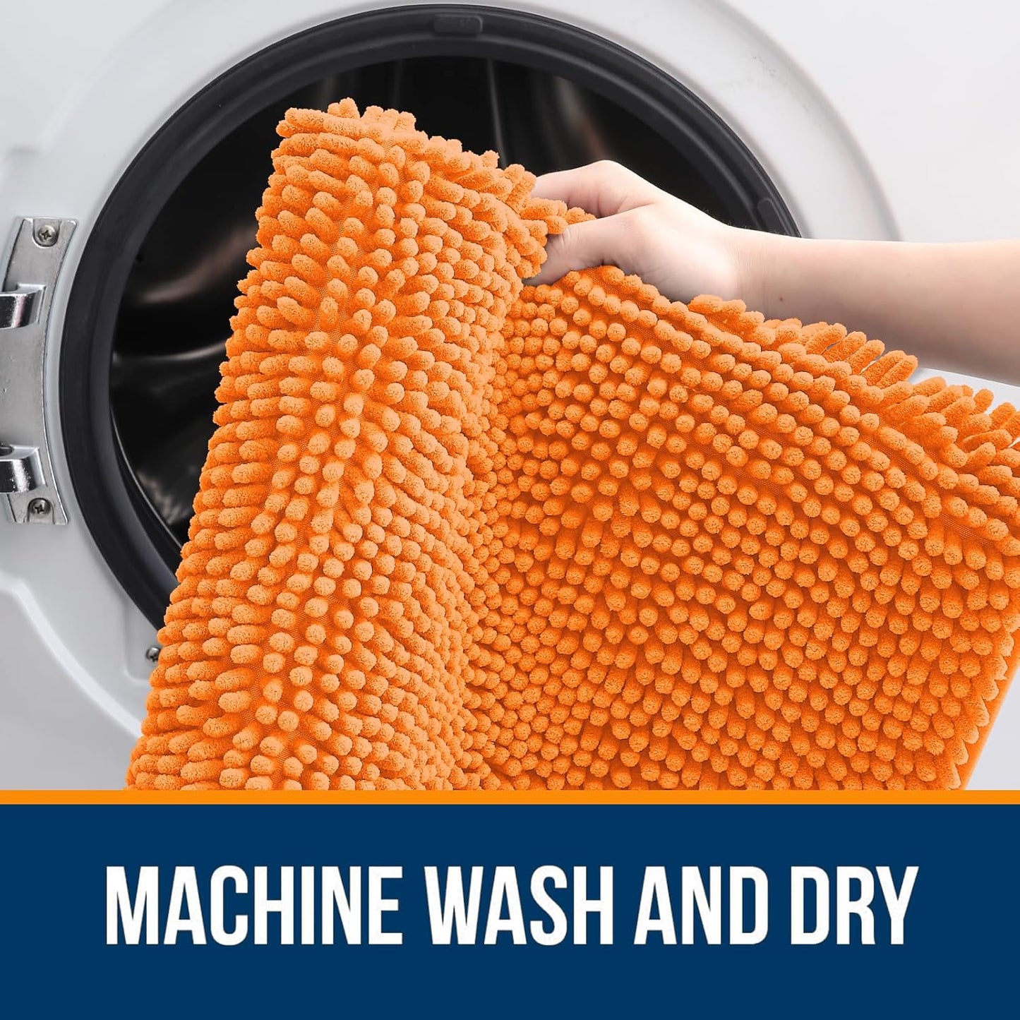 OLANLY Small Bathroom Rugs - Extra Soft Chenille Bath Mats | Quick Dry, Machine Washable, 24x16, Orange