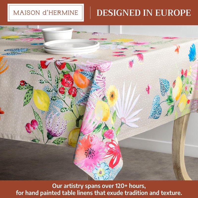 Maison d' Hermine Table Cloth Square Table 100% Cotton 60 x 60 Inches Tablecloth Reusable Decorative for Dining Kitchen Room Farmhouse Home Gifts for Mothers Day Spring Summer - Jardin D'Ete - Fog