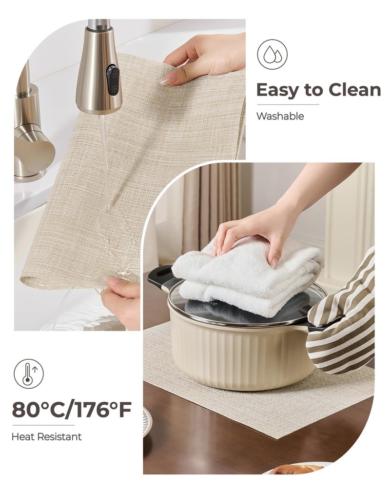 Leetaltree Beige Placemats Set of 8 - Heat Resistant Non-Slip Place mats for Dining Table, Washable Durable PVC Vinyl Woven Table Mats（Beige, 8）
