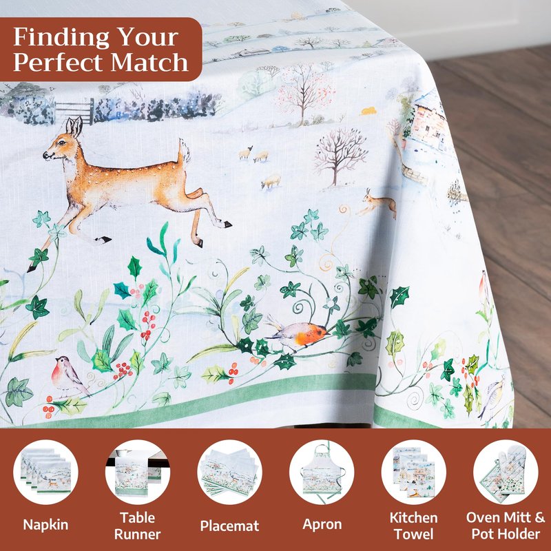 Maison d' Hermine Table Cloth Square Table 100% Cotton 54 x 54 Inches Fall Tablecloth Reusable Everyday Use for Thanksgiving Christmas Decorations Dining Farmhouse Party (Snowy World)