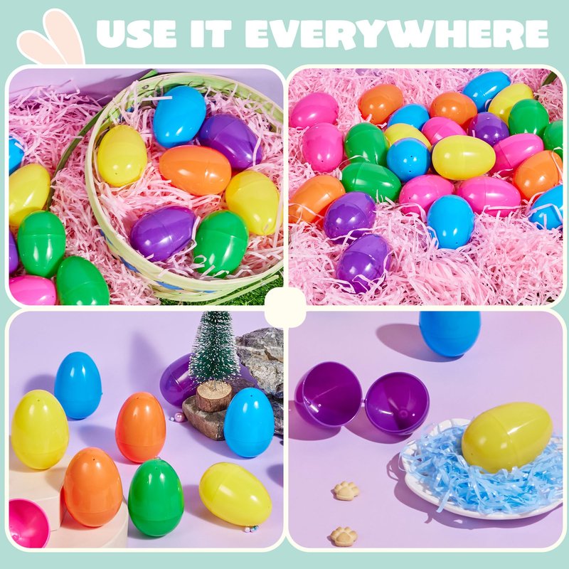 JOYIN 3.15" Easter Eggs, Fillable Plastic Eggs Empty Colorful Bright Eggshells with Hinge for Easter Hunt, Filling Treats, Party Favor, Basket Stuffers, Classroom Prize Supplies, 72PCS