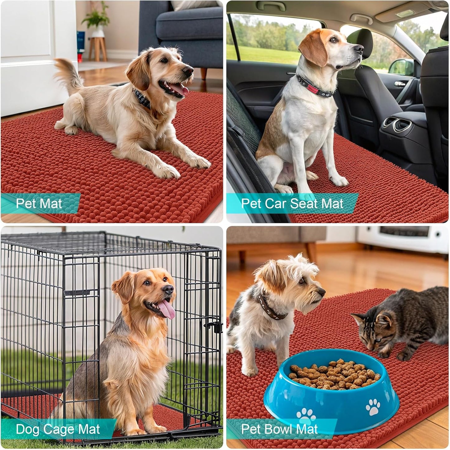 OLANLY Dog Door Mat - Absorbent Non-Slip Washable Chenille Mat for Muddy Paws | 54x32, Maple Red
