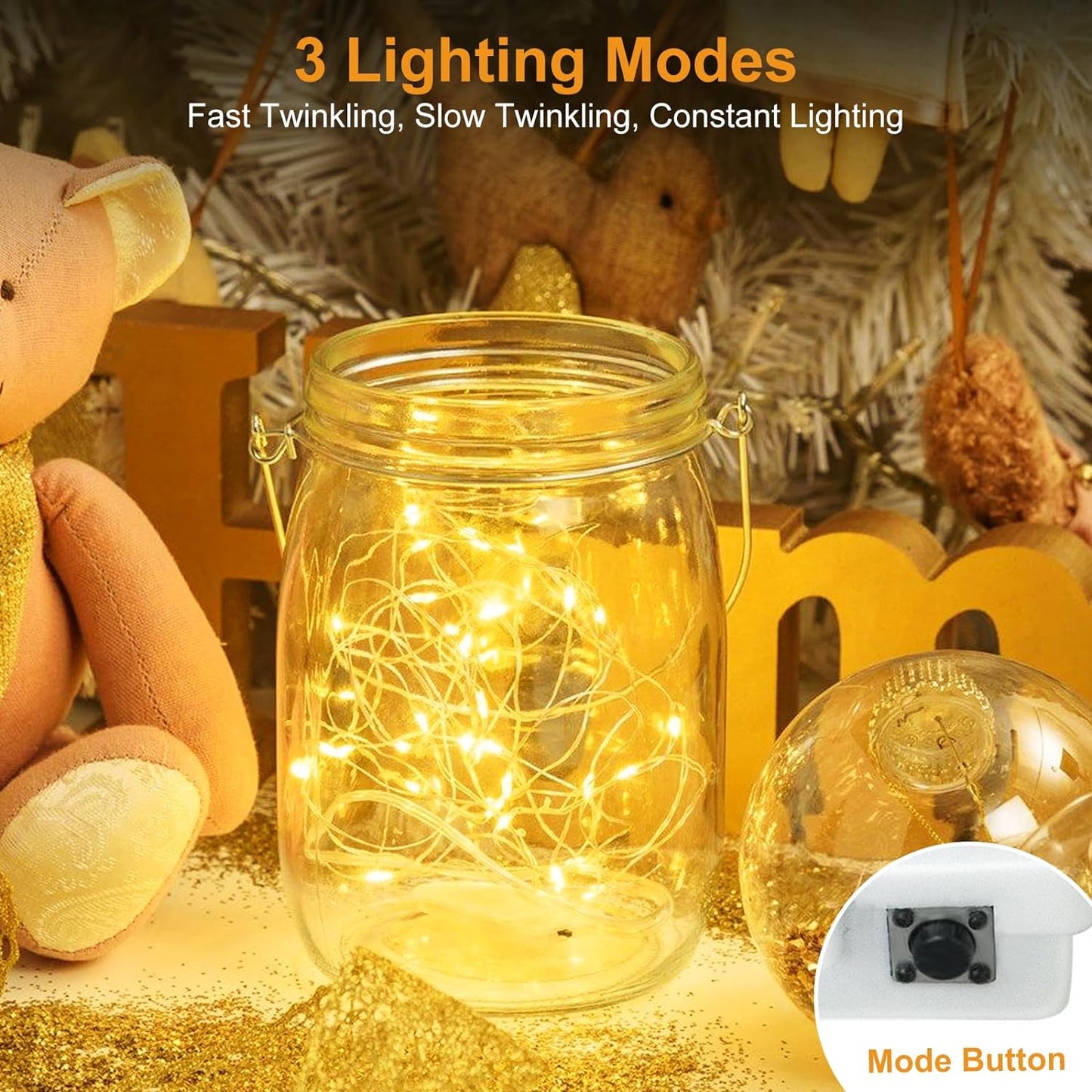 BTFarm 100 Pack Fairy Lights - Battery Operated 20 LED Twinkle Lights | Waterproof Mini Silver Wire, Warm White