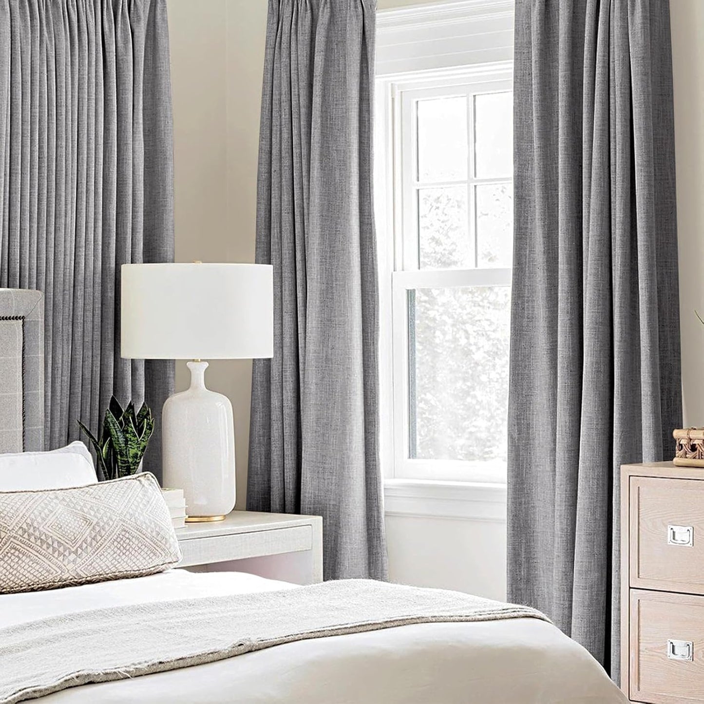 MIULEE Blackout Curtains - 100% Thermal Insulated Grey Linen Texture | Room Darkening Drapes 52x120 Inch (2 Panels)