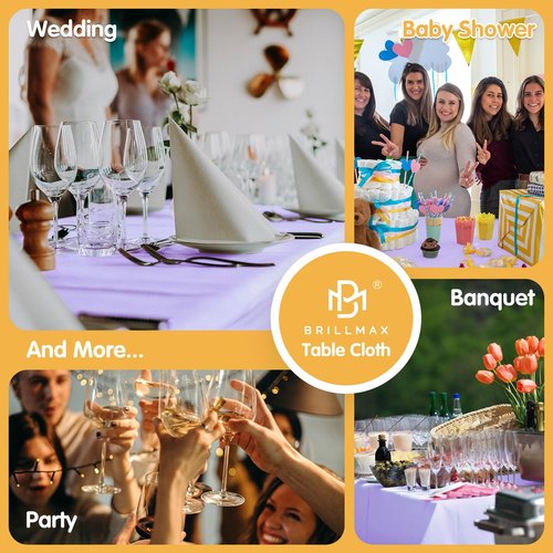 BRILLMAX 4 Pack Lavender Tablecloths 90 x 132 Inch for 6ft Rectangle Tables - 150 GSM Polyester Fabric, Floor Length Drop, Water, Stain & Wrinkle Resistant Cloth Cover for Wedding Reception Banquet