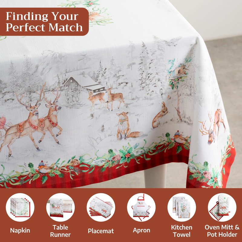 Maison d' Hermine Table Cloth Rectangle Table 100% Cotton 70 x 108 Inches Fall Tablecloth Reusable Everyday Use for Thanksgiving Christmas Decorations Dining Farmhouse Party (Christmas Tradition)