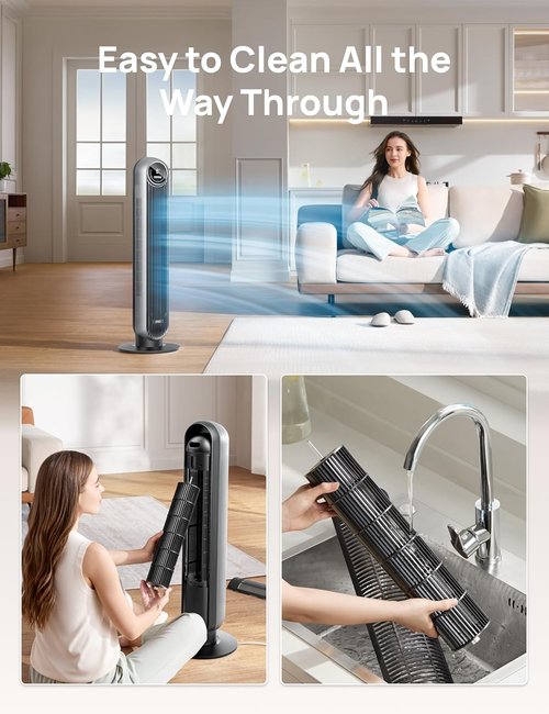 DREO Bladeless Tower Fan - Ultra Quiet with 4 Speeds & 90° Oscillation | 25ft/s Airflow, Silver