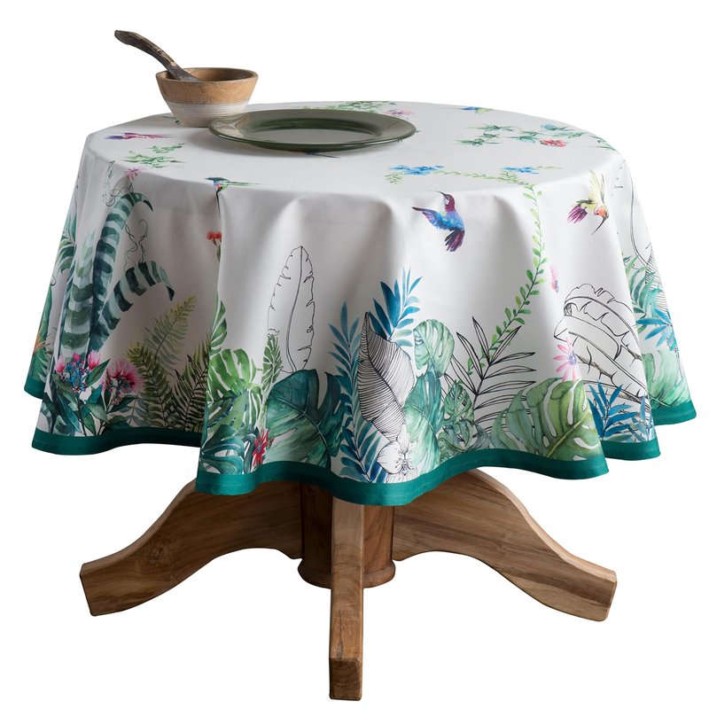 Maison d' Hermine Table Cloth Round Table 100% Cotton 69 Round Inches Tablecloth Reusable Decorative for Dining Kitchen Room Farmhouse Home Gifts for Mothers Day Spring Summer - Tropiques