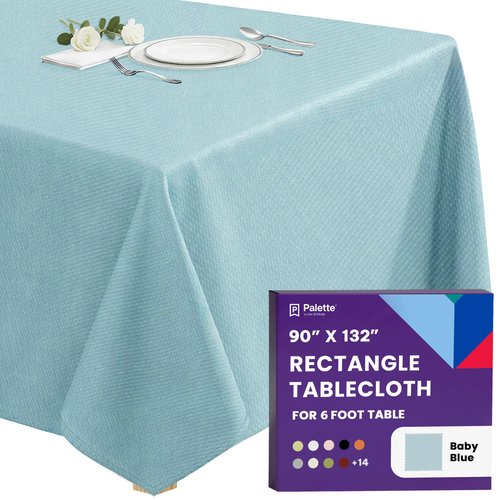 Gee Di Moda Rectangle Tablecloth - 90 x 132 Inch Baby Blue Table Cloth for 6 Foot Tables with Floor-Length Drop - Heavy Duty Washable Fabric for Holiday Party, Dinner, Weddings & Baby Shower