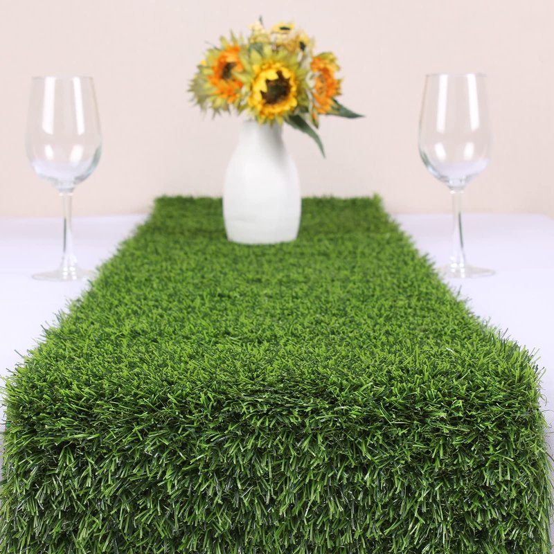 Kesfey Artificial Grass Table Runner 14 x 48 Inch Washable Synthetic Grass Table Runners Durable Trimmable Grass Rug Roll Tabletop Decorations Faux Grass Table Runner for Tea Golf Party Decorations