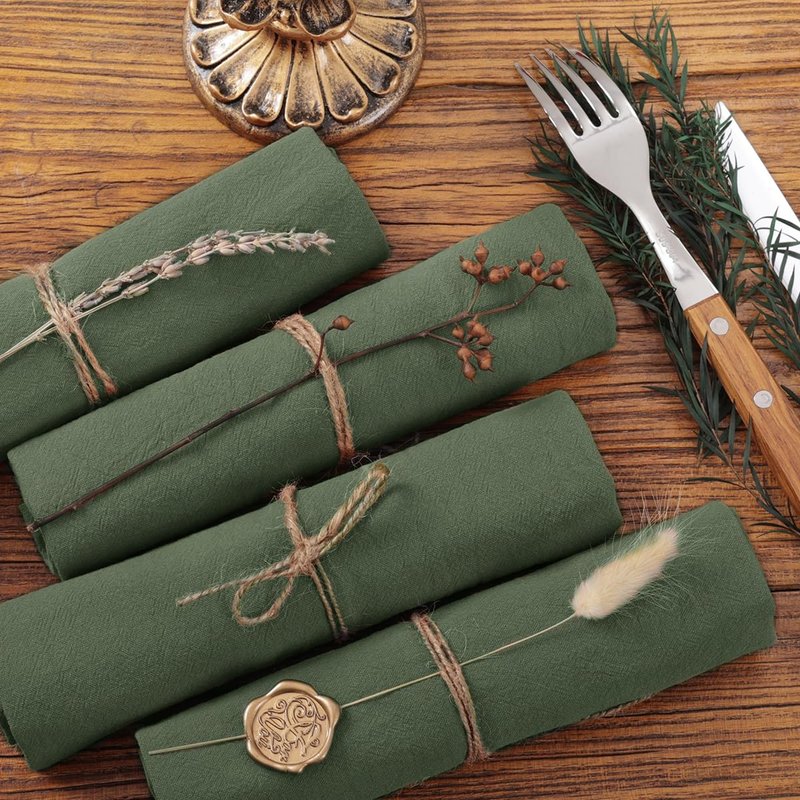 Socomi Cloth Napkins Green Summer Washable Reusable Bulk Linen Cotton Napkins Set of 6 17"x17" for Wedding Party Bridal Baby Shower Birthday Dining Table Decorations