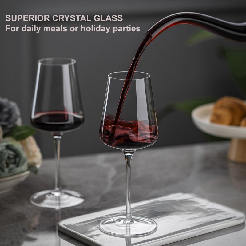 CnSneg Wine Glasses Set of 2, Premium Crystal Wine Glasses 13.5OZ for Red and White, Hand Blown Wine Glass with Long Stem, Thin Rim, Unique Wedding Gift