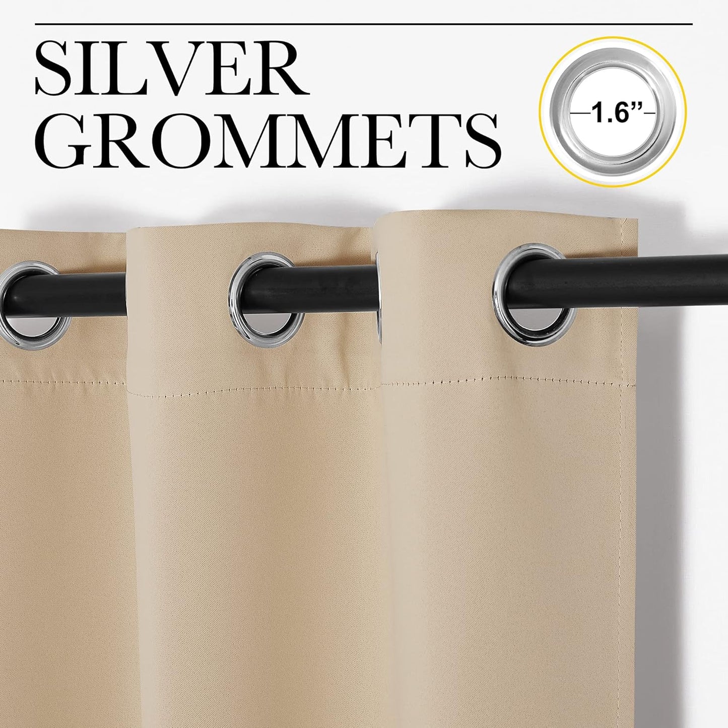 NICETOWN Room Darkening Curtains - Thermal Insulated Grommet Draperies for Bedroom | Biscotti Beige, 2 Panels (W42 x L48)