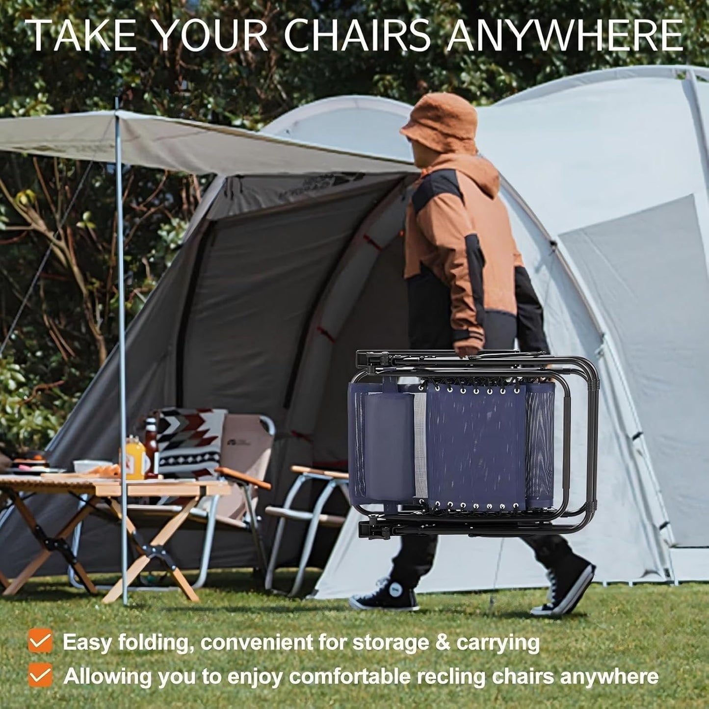 Sweetcrispy Zero Gravity Chairs - Set of 4 Portable Recliner Lounge Chairs with Cup Holders & Adjustable Pillows | Blue