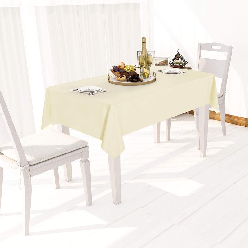 sancua 100% Waterproof Rectangle PVC Tablecloth - 54 x 108 Inch - Oil Proof Spill Proof Vinyl Table Cloth, Wipe Clean Table Cover for Dining Tables, Buffet Parties and Camping, Beige