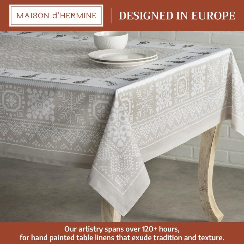 Maison d' Hermine Table Cloth Rectangle Table 100% Cotton 60 x 90 Inches Fall Tablecloth Reusable Everyday Use for Thanksgiving Christmas Decorations Dining Farmhouse Party (Cozy Christmas)