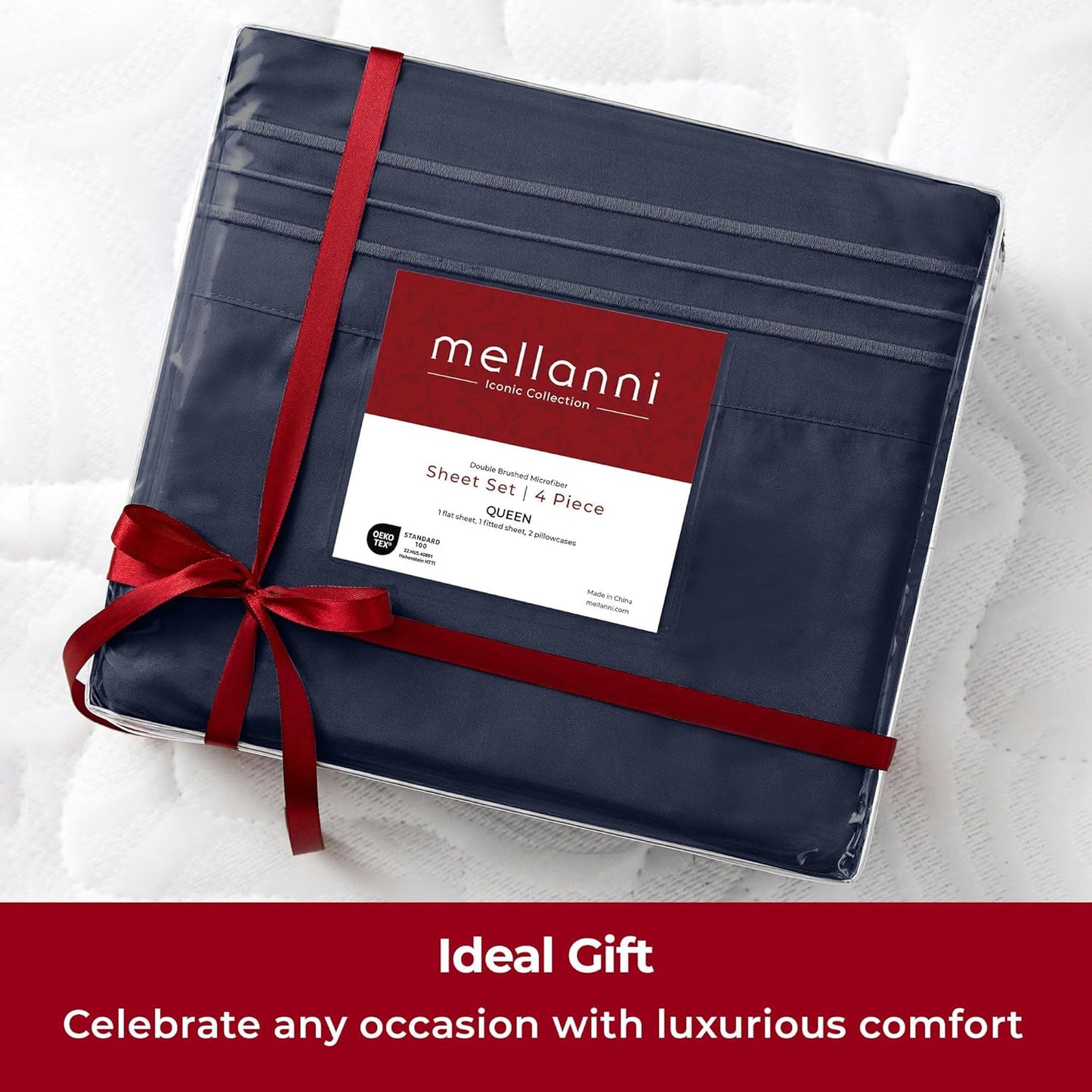 Mellanni Extra Deep Queen Sheets - Hotel Luxury Bedding Set | Ultra Soft, Cooling, Wrinkle-Resistant (Navy Blue)