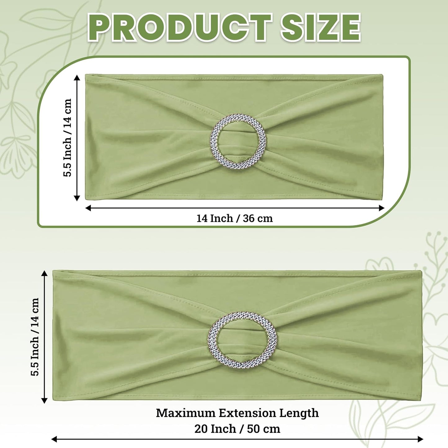 MDS Spandex Chair Sashes - Universal Fit Elastic Stretch Ties with Buckle for Events | Sage Green - Pack of 150