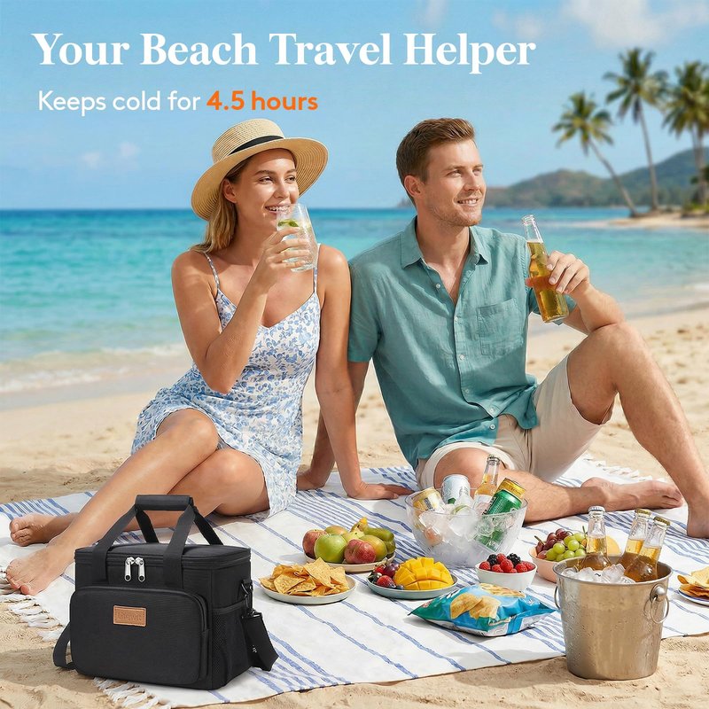 Lifewit Medium Lunch Bag, Insulated Lunch Box, Soft Cooler Cooling Tote for Adult Men Women, Black and Green 12-Can (9L)