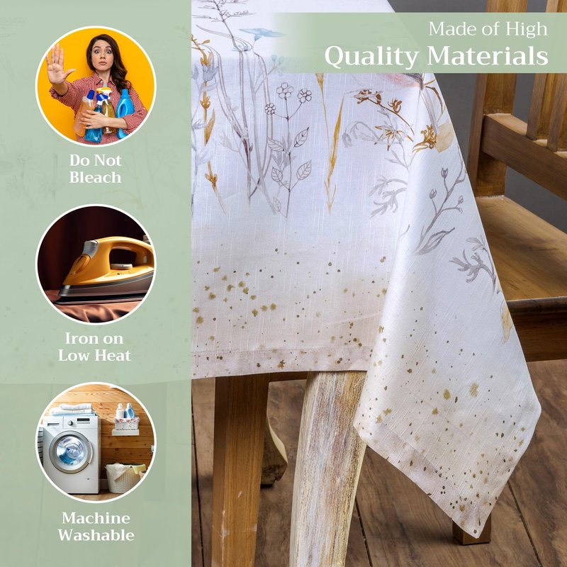 Maison d' Hermine Table Cloth Rectangle Table 100% Cotton 60 x 120 Inches Tablecloth Reusable Decorative for Dining Kitchen Farmhouse Home Gifts for Mothers Day Spring Summer- Meadow Florals - Beige