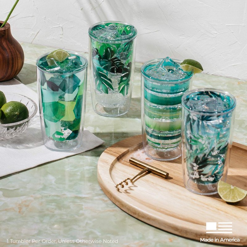 Tervis Yao Cheng Green Crystal Made in USA Double Walled Insulated Tumbler Travel Cup Keeps Drinks Cold & Hot, 16oz 4pk, Green Collection