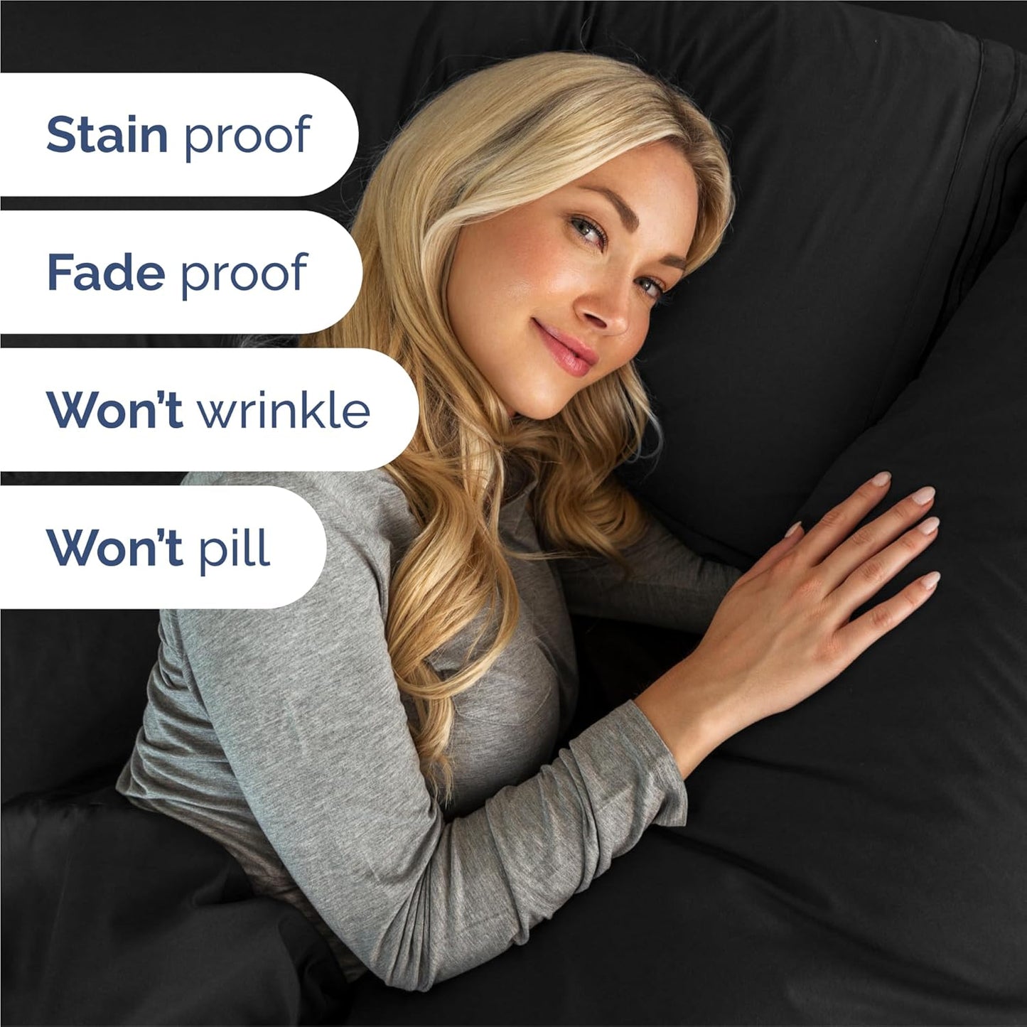 Split King Size 5-Piece Sheet Set - Comfy Cooling Bed Sheets | Luxurious Hotel Quality - Deep Pockets, Soft & Wrinkle-Free - Oeko-Tex Certified - Black