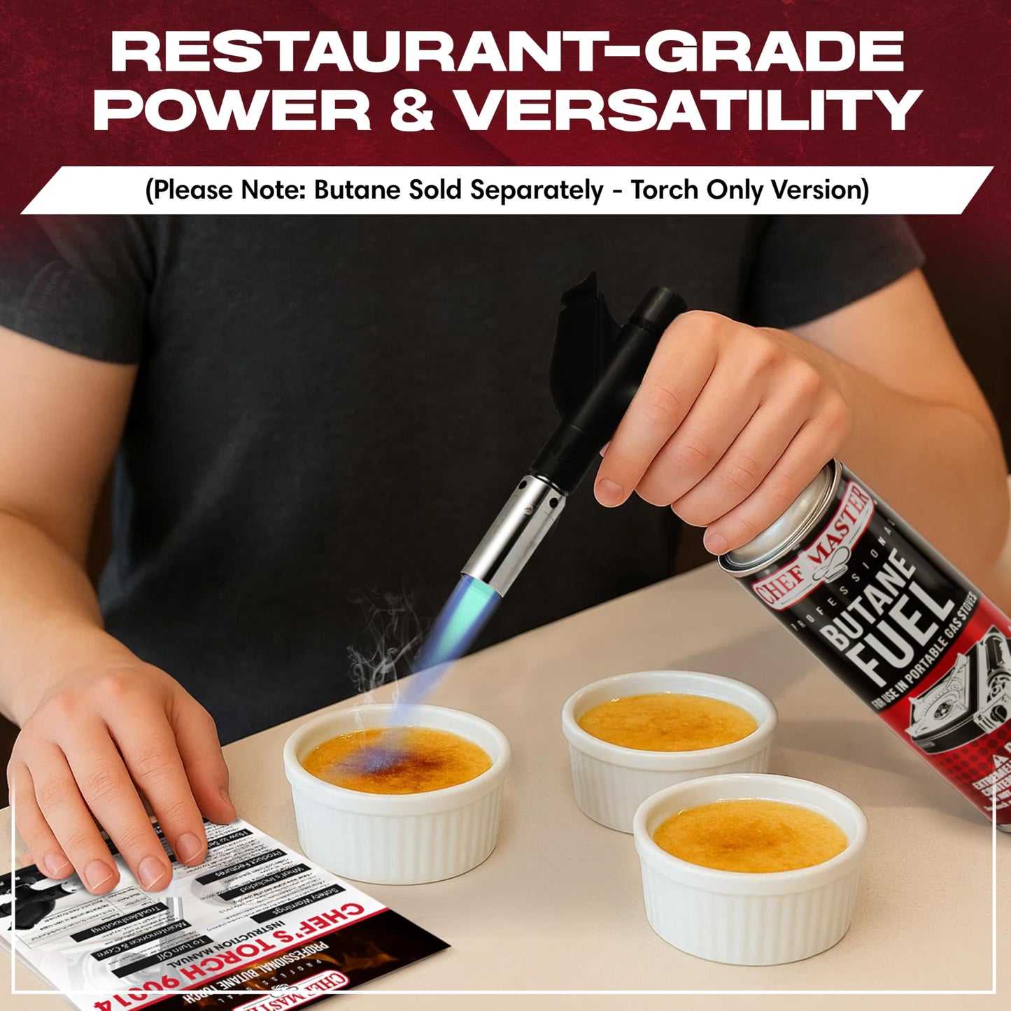 Chef's Torch, Kitchen Torch, Cooking Torch, Refillable Butane Torch Lighter w/ Adjustable Flame for Searing Steaks, Creme Brulee, Desserts, BBQ, Baking, Craft by Chef Master 90014(Butane Not Included)