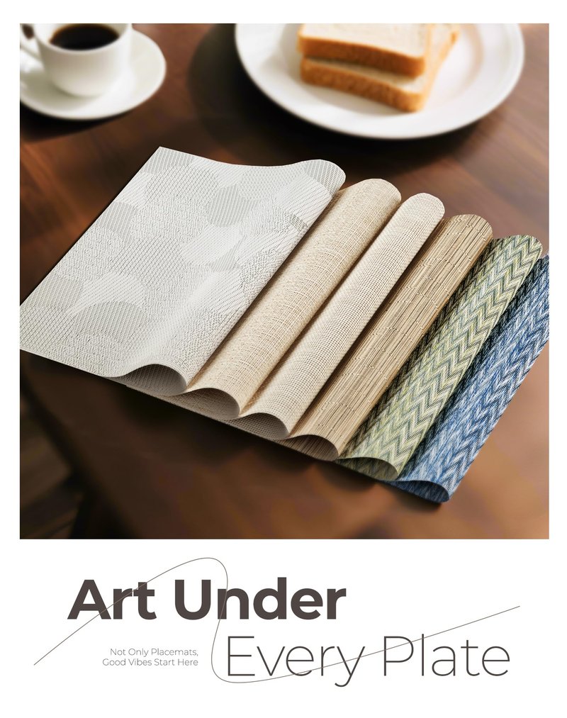 Leetaltree Beige Placemats Set of 8 - Heat Resistant Non-Slip Place mats for Dining Table, Washable Durable PVC Vinyl Woven Table Mats（Beige, 8）