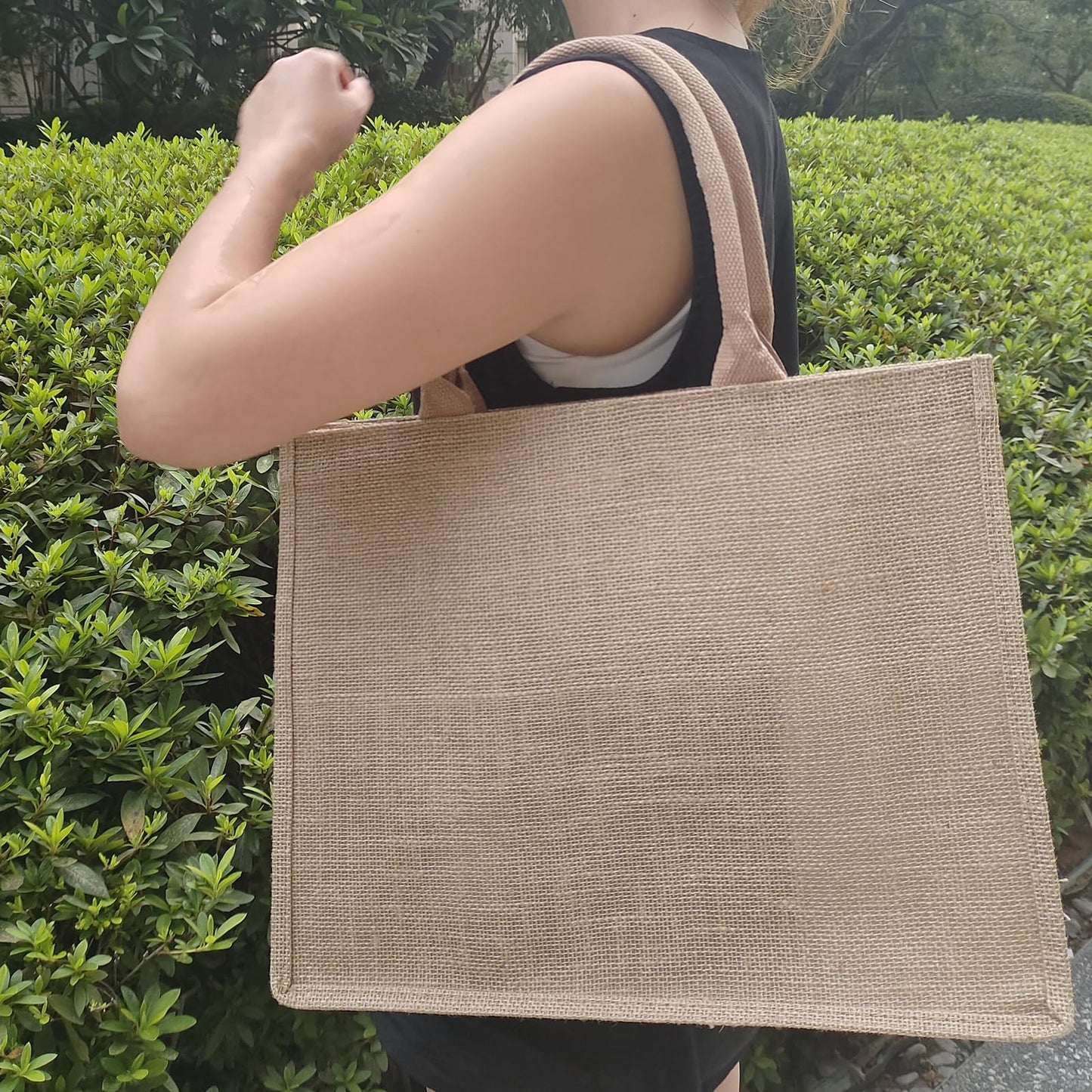 LyyGuanYoo 6 Pack Jute Tote Bag Reusable, Burlap Beach Bags with Sturdy Rounded Handles, Sturdy Base Gym Shopping Travel Bag for Easter Women, Mom, Teachers, Friends, Bridesmaids, 15.4''x12.2''x5.9''