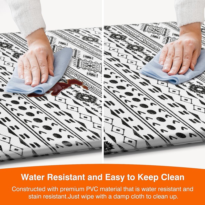 StepRite Kitchen Mats for Floor, Kitchen Rugs Sets of 2, Non-Slip Washable Kitchen Decor Rugs, Anti Fatigue Mats for Kitchen Floor, Sink, Office, Laundry, 17.3"×30"+17.3"×59", Black and White