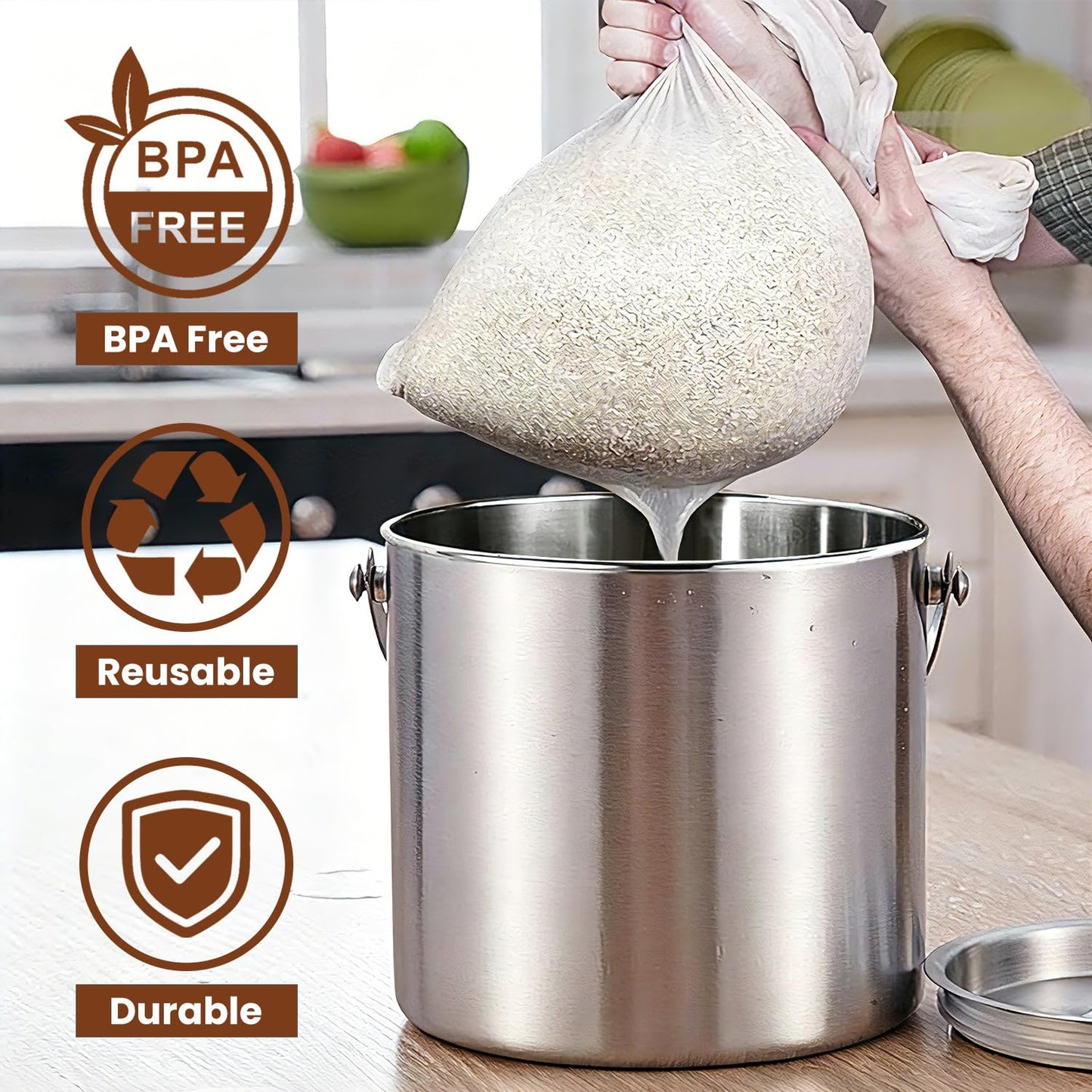 MONKKINO 4pcs Brew Bags, Extra Large 250 Micro Fine Mesh Strainer Bag, Reusable Drawstring 10 Gallon Filter Bag for Home Brewing, Kitchen Straining for Beer, Wine, Cold Brew, Jelly, 22x26
