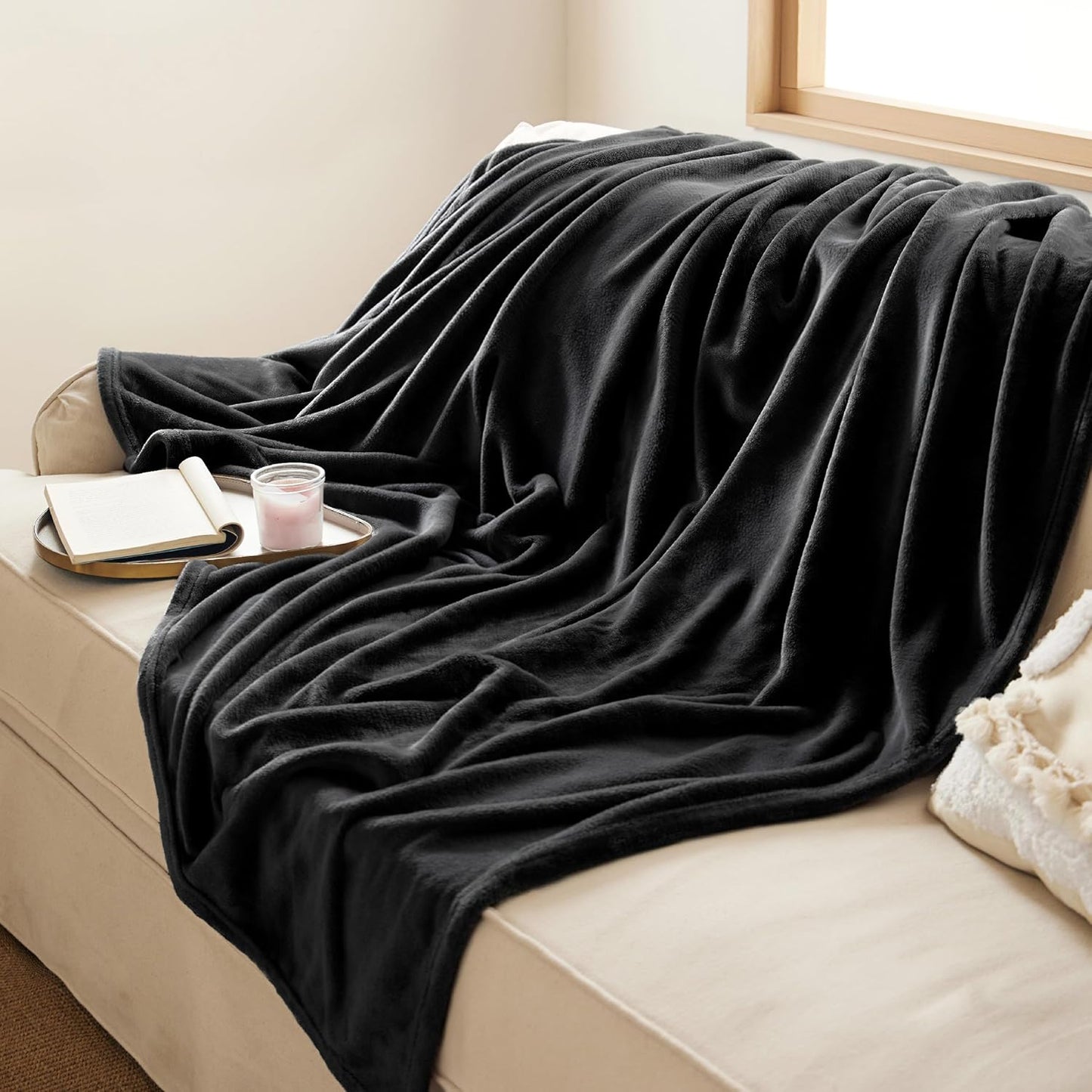 Bedsure GentleSoft Fleece Blanket - Lightweight Plush Cozy Twin Size Black Blanket for Bed & Travel, 60x80 Inches