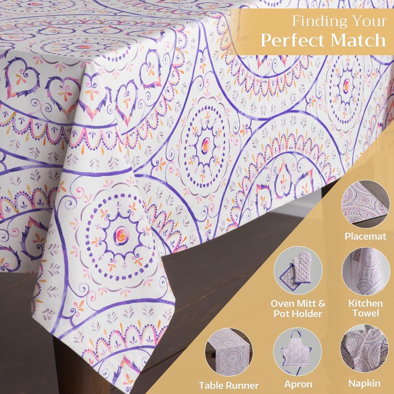 Maison d' Hermine Table Cloth Rectangle Table 100% Cotton 54 x 72 Inches Tablecloth Reusable Decorative for Dining Kitchen Room Farmhouse Home Gifts for Mothers Day Spring Summer - Mandala