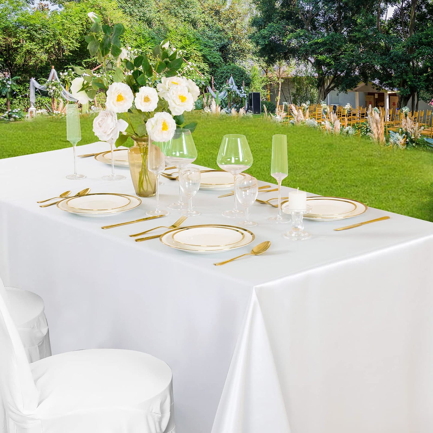 Horbaunal 2 Pack White Satin Tablecloth 60 x 102 Inches Rectangle Satin Table Cover Bright Silk Table Cloth Smooth Table Decoration for Wedding Party Banquet