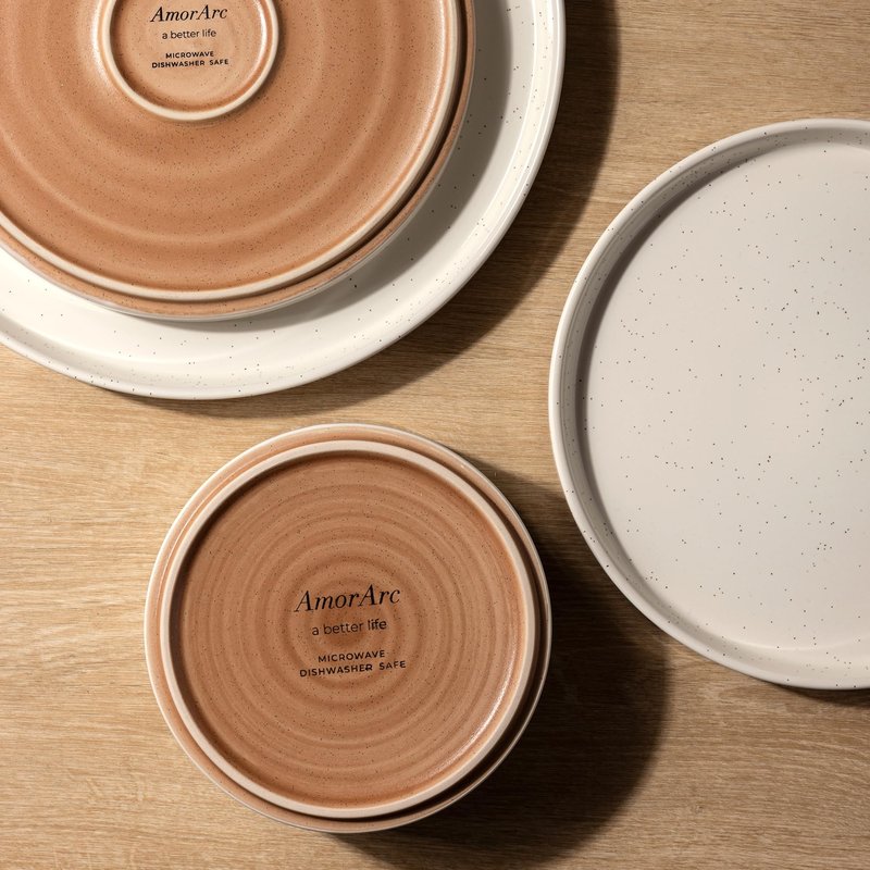 AmorArc Ceramic Dinnerware Set for 4 | Speckled Stoneware Plates and Bowls with unglazed terracotta | Scratch Resistant, Dishwasher & Microwave Safe Modern Dishes Sets- 12-Pcs