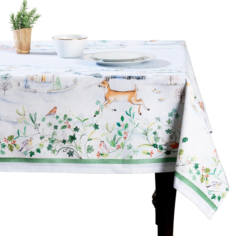 Maison d' Hermine Table Cloth Square Table 100% Cotton 54 x 54 Inches Fall Tablecloth Reusable Everyday Use for Thanksgiving Christmas Decorations Dining Farmhouse Party (Snowy World)