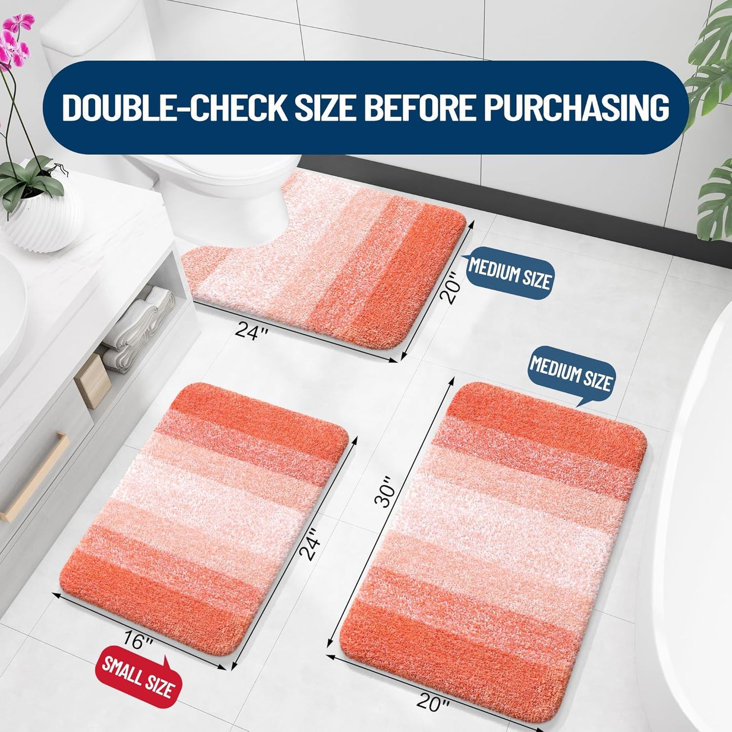 OLANLY Bathroom Rugs - Extra Soft Microfiber Mat 36x24 | Quick Dry, Machine Washable, Rubber Backing, Coral