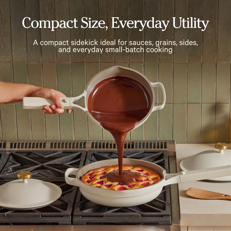 Our Place Mini Perfect Pot | 2.5 Qt Ceramic Pot with Lid & Spatula | Patented 8-in-1, PFAS-Free Nonstick, Non-Toxic Cookware | Induction & Oven-Safe up to 450°F | Blue Salt