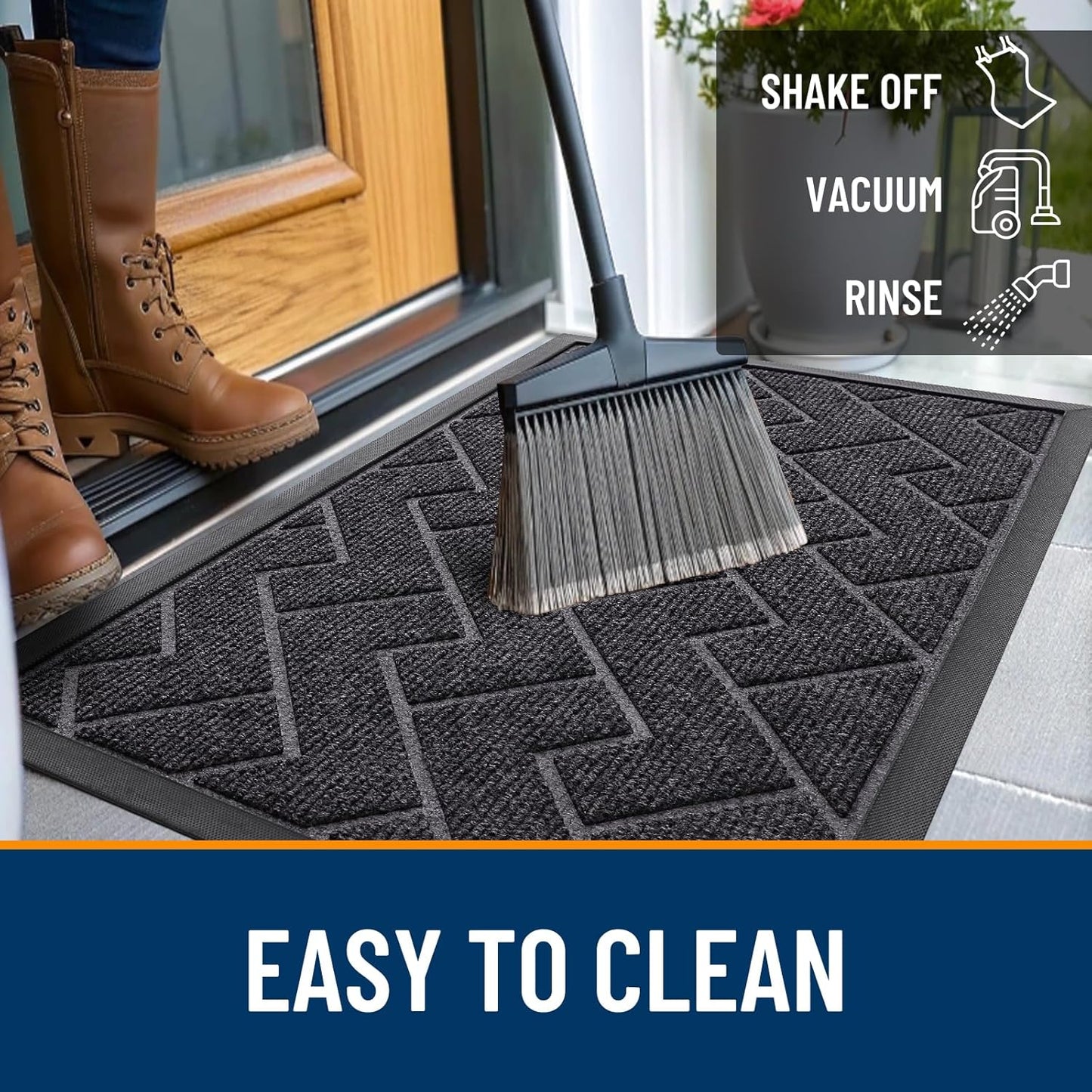 OLANLY Indoor Outdoor Front Door Mat - Waterproof All-Season Herringbone Design | Easy Clean, Low Profile (Grey, 71x47)
