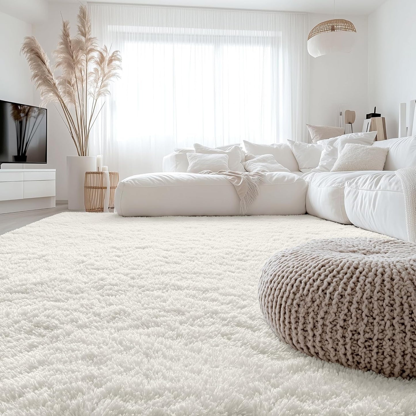 OLANLY Large Area Rug - Soft Fluffy Shaggy Indoor Carpet for Living Room & Bedroom | Ivory 6x12