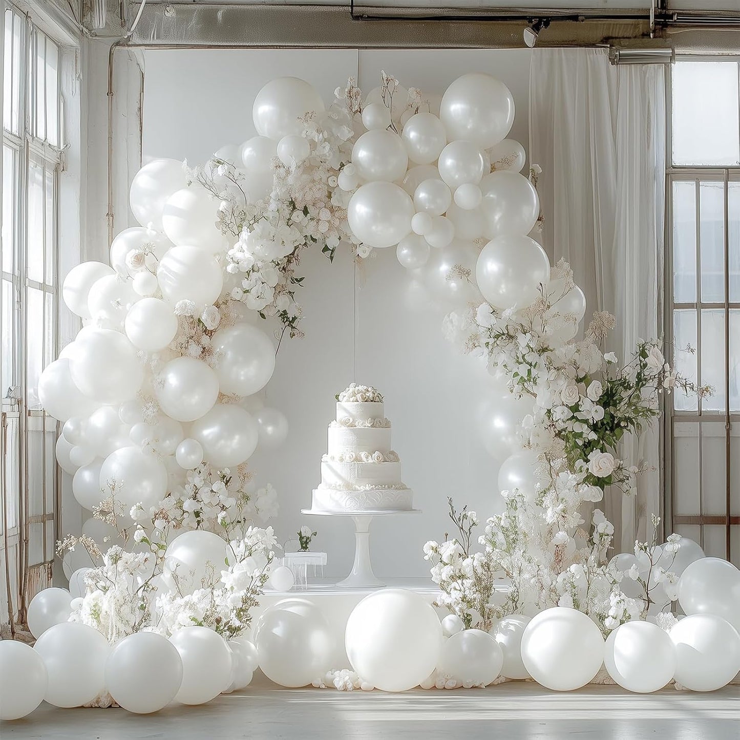 PartyWoo Pearl White Balloons - 152-Piece Metallic Latex Balloon Arch Kit for Weddings & Celebrations