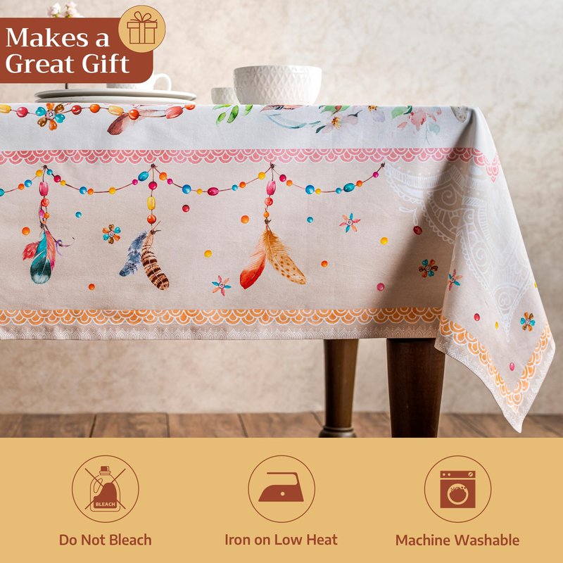 Maison d' Hermine Table Cloth Square Table 100% Cotton 60 x 60 Inches Tablecloth Reusable Decorative for Dining Kitchen Room Farmhouse Home Gifts for Mothers Day Spring Summer - Ibiza - Beige