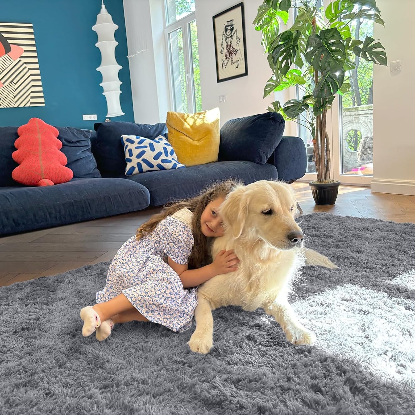 OLANLY Large Area Rug - Soft Fluffy Shaggy Carpet for Living Room & Bedroom | Machine Washable, Light Grey