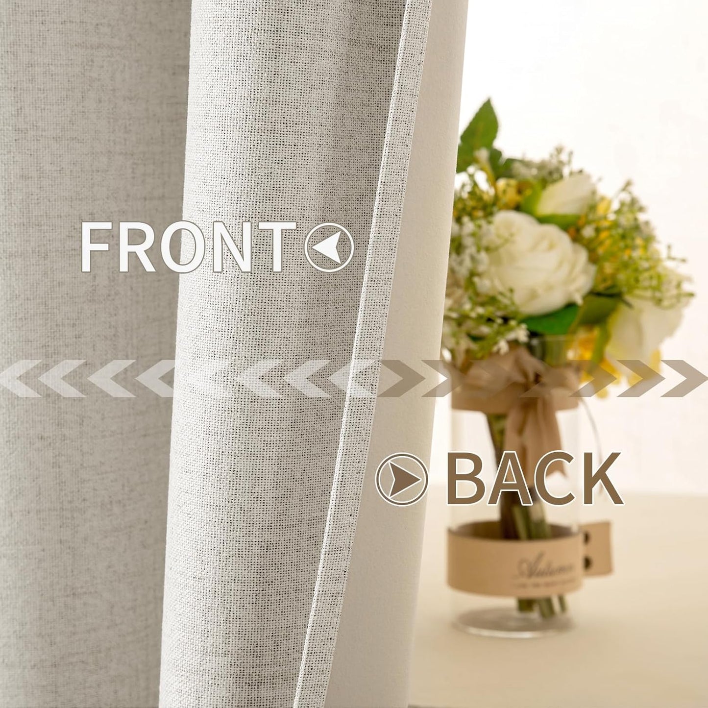 MIULEE Linen Curtains - 100% Blackout Thermal Insulated Drapes | Beige, 52x45 Inch (2 Panels)