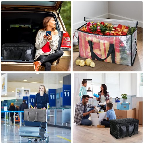 BALEINE 8-Pack Oversized Moving Bags with Reinforced Handles, Heavy-Duty Storage Tote for Clothes, Moving Supplies (Black, 8-Pack)