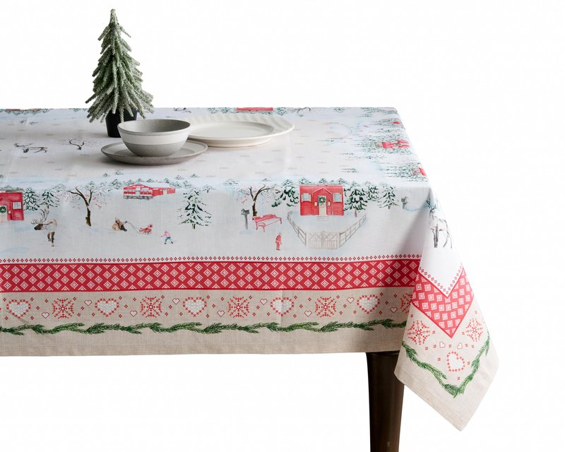 Maison d' Hermine Table Cloth Rectangle Table 100% Cotton 70 x 90 Inches Fall Tablecloth Reusable Everyday Use for Thanksgiving Christmas Decorations Dining Farmhouse Party (Rural Christmas)