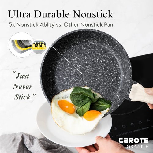 Carote Nonstick Granite Cookware Sets 8 Pcs Stone Cookware Set,non stick frying pan set, pots and pans set (Granite, induction cookware)