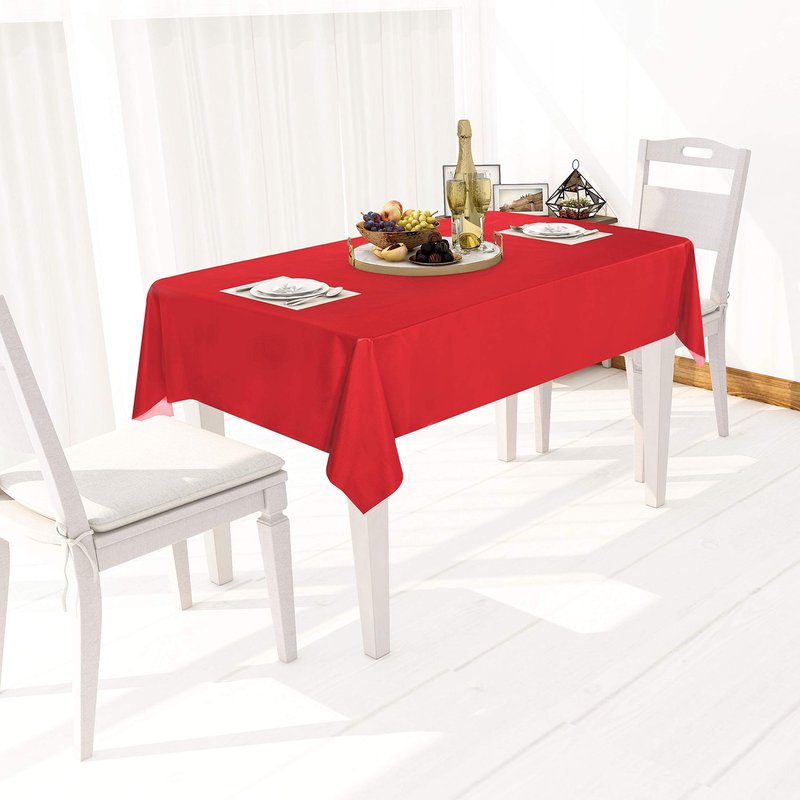 sancua 100% Waterproof Rectangle PVC Tablecloth - 54 x 78 Inch - Oil Proof Spill Proof Vinyl Table Cloth, Wipe Clean Table Cover for Dining Tables, Buffet Parties and Camping, Red